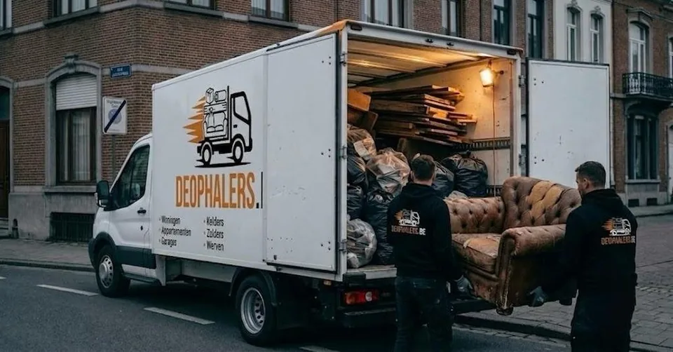 Team van De Ophalers laadt meubels in de bus in Antwerpen