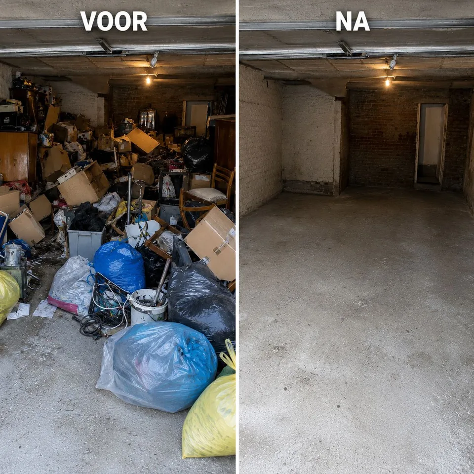 Garage volledig ontruimd, voor en na