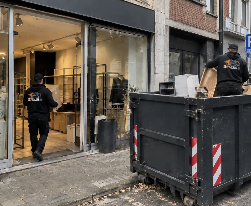 Een container voor de deur tijdens een ontruiming